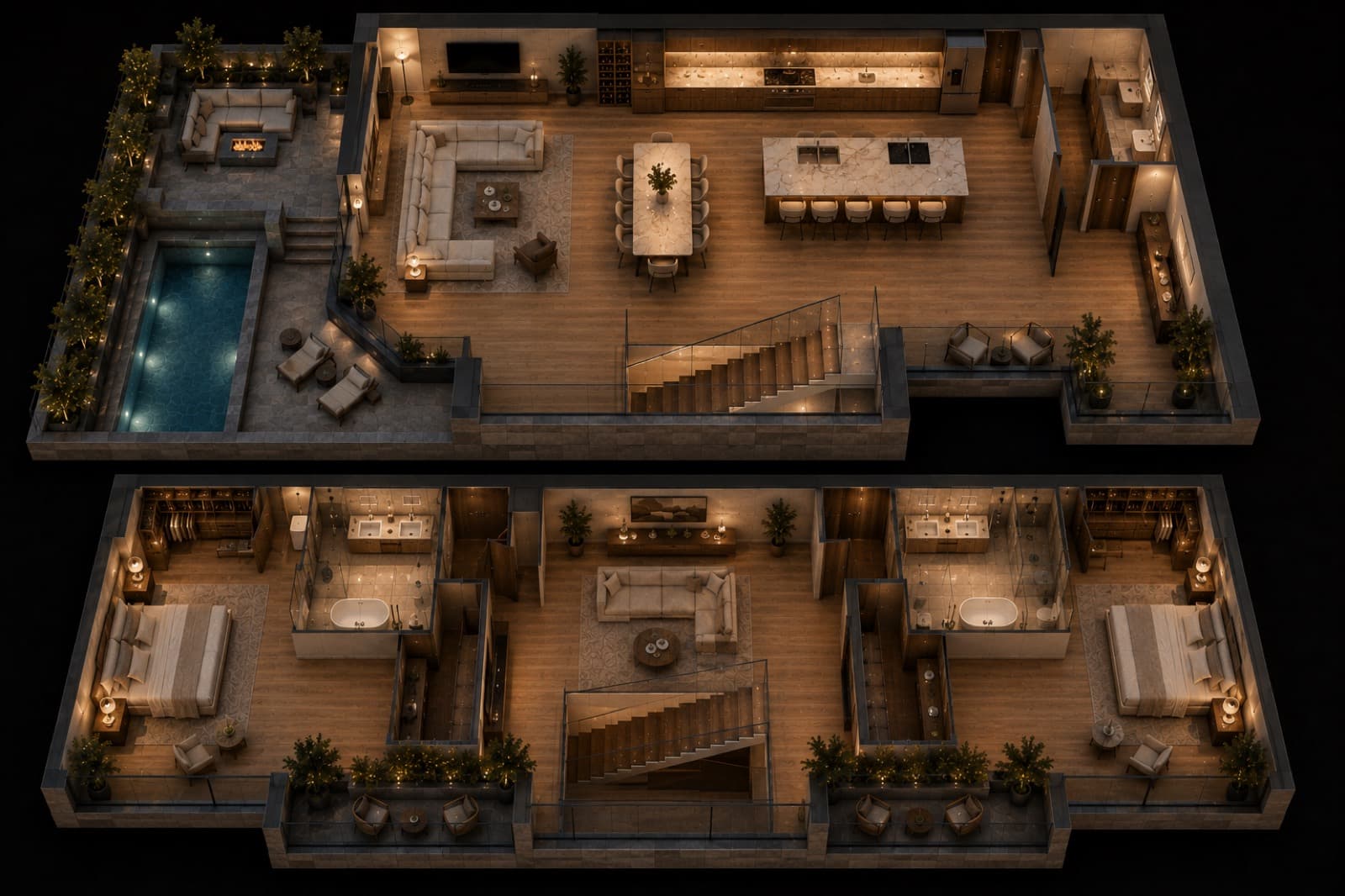 PENTHOUSE — DUAL LEVEL — 3D Floor Plans — ArchViz3D