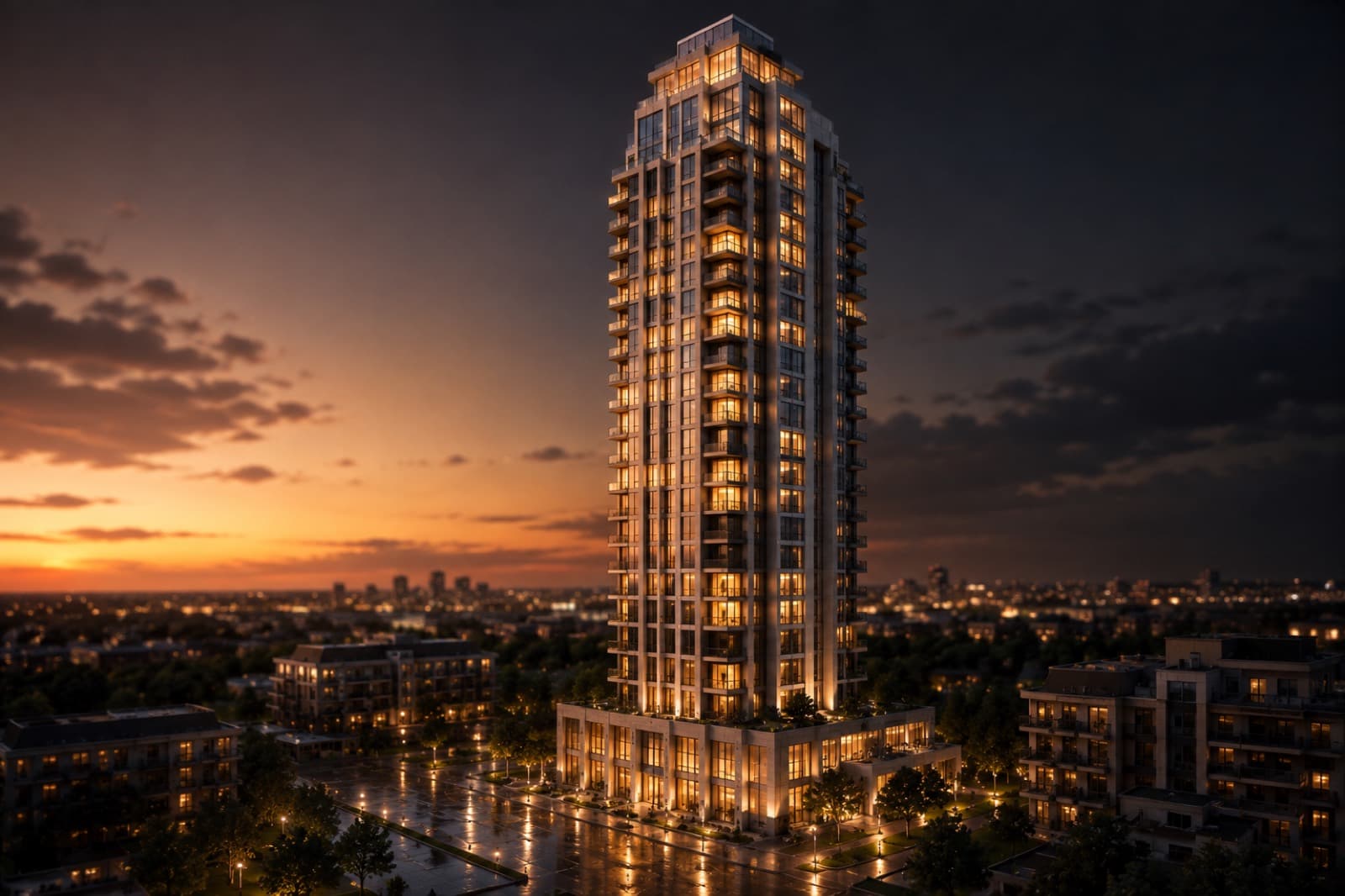 DUSK HERO — RESIDENTIAL TOWER — 3D Exterior Rendering — ArchViz3D